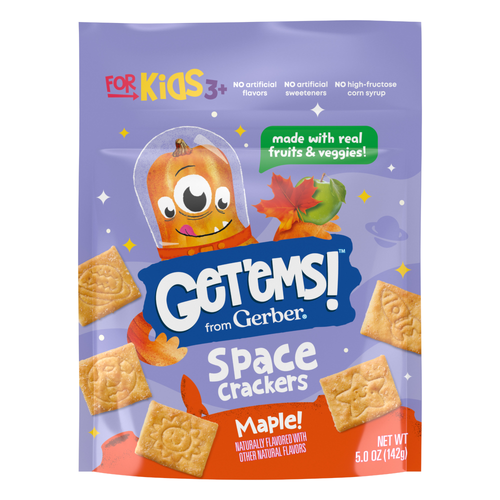 Get'Ems! From Gerber Maple Space Crackers, Kids Snack Made With Real Veggies & Fruits, Iron & Vitamin E - 5 Ounce