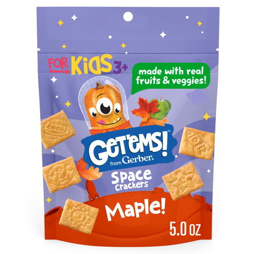 Get'Ems! From Gerber Maple Space Crackers, Kids Snack Made With Real Veggies & Fruits, Iron & Vitamin E - 5 Ounce