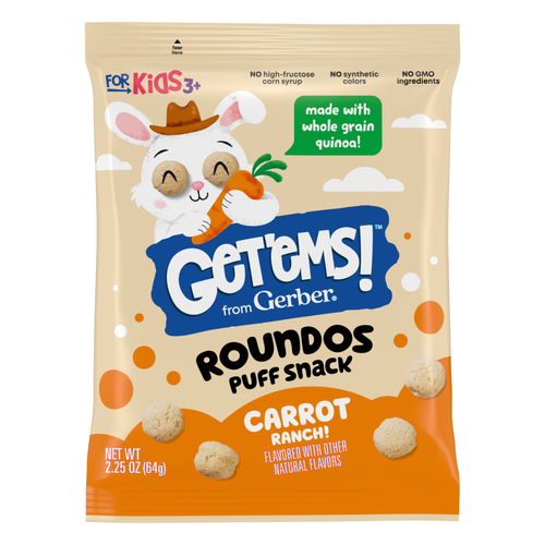 Get'Ems! From Gerber Carrot Ranch Roundos Puffs Snacks, Kids Snack Made With Whole Grain Quinoa, Calcium To Support Strong Bones - 2.25 Ounce