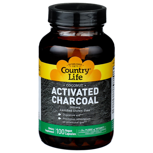 Country Life Coconut Activated Charcoal - 100 Count