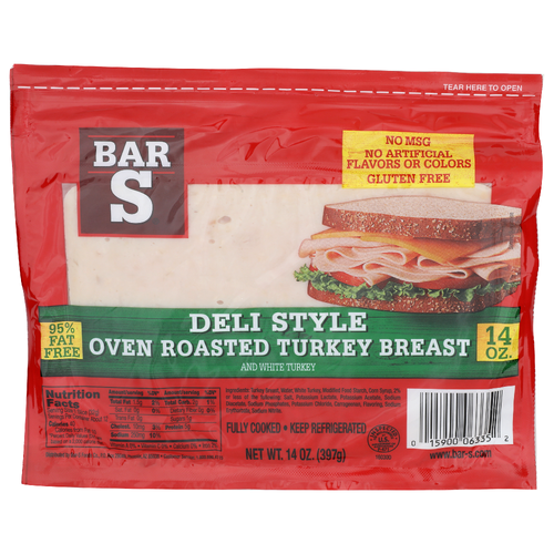 Bar S Deli Style Oven Roasted Turkey Breast And White - 14 Ounce