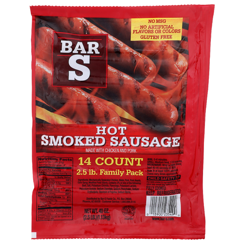Bar S Hot Smoked Sausage - 2.857 Ounce - 14 Count