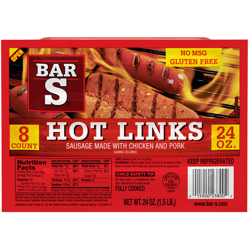 BAR-S Hot Links Are Fully Cooked, Spicy Sausage - 24 Ounce