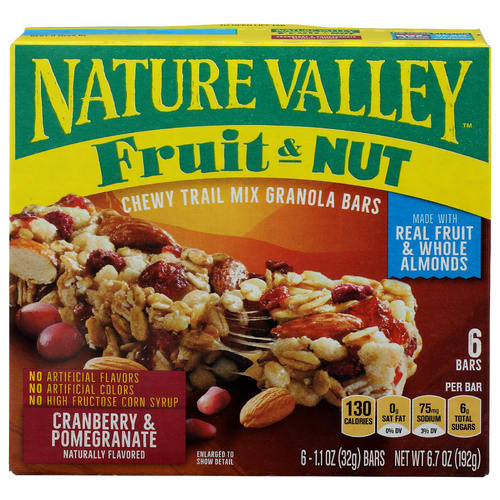 Nature Valley Fruit & Nut Cranberry & Pomegranate Chewy Trail Mix Granola Bars - 1.117 Ounce - 6 Count