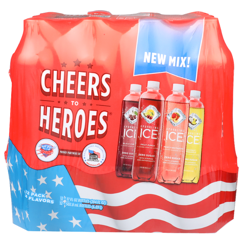 Sparkling Ice 3 Fruit Punch, Black Cherry, Peach Nectarine, Coconut Pineapple Cheers To Heroes® New Mix - 17 Fluid Ounce - 12 Count