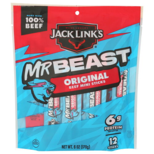 JACK LINK'S Mr Beast Original Mini Beef Jerky Sticks - 0.5 Ounce - 12 Count Image 1 of 4