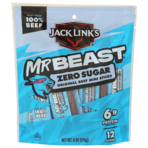 JACK LINK'S Mr Beast Zero Sugar Original Mini Beef Jerky Sticks - 0.5 Ounce - 12 Count