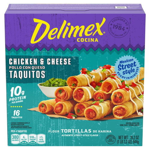 Delimex Chicken & Cheese Taquitos Frozen Snacks, Box - 19.2 Ounce