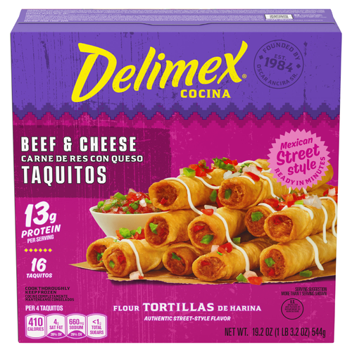 Delimex Beef & Cheese Taquitos Frozen Snacks, Box - 19.2 Ounce