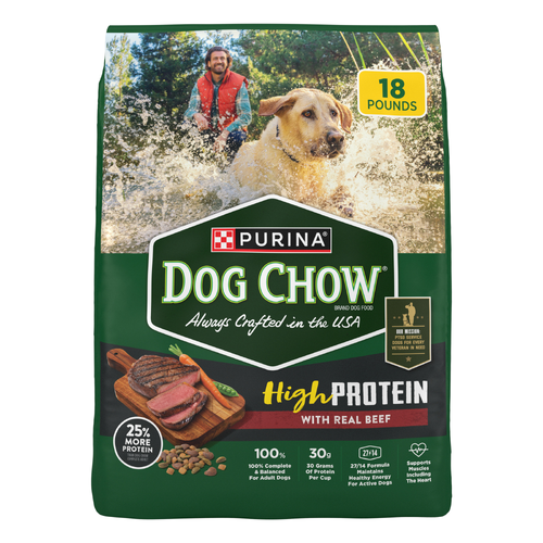 Purina Dog Chow High Protein Food Dry Recipe With Real Beef - 18 Pound