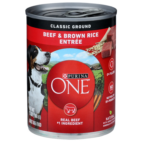 Purina One Beef & Brown Rice Entree Classic Ground Adult Dog Food - 13 Ounce