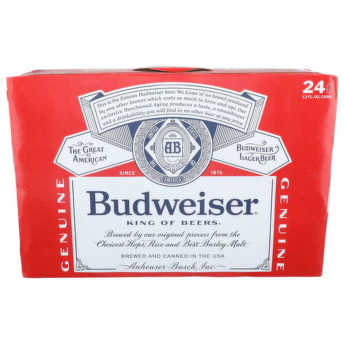 Budweiser Lager Beer - 12 Fluid Ounce - 24 Count