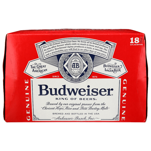 Budweiser Lager Beer - 12 Fluid Ounce - 18 Count