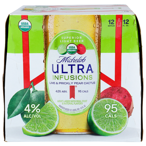 Michelob Ultra Infusions Lime & Prickly Pear Cactus Superior Light Beer - 12 Fluid Ounce - 12 Count