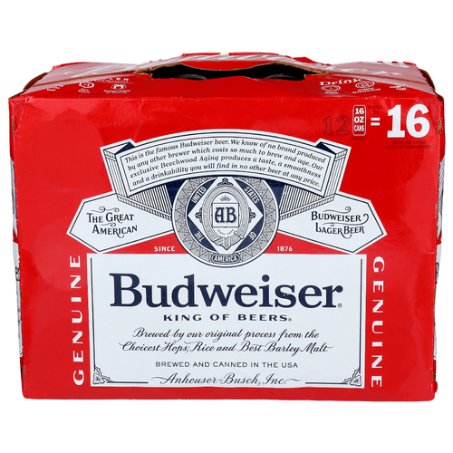 Budweiser Lager Beer - 16 Ounce - 12 Count