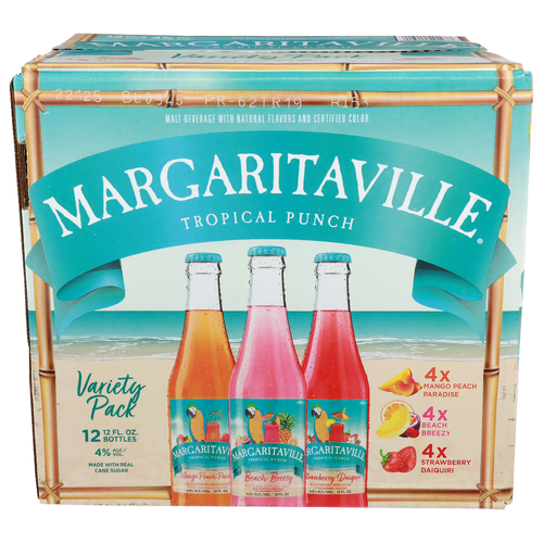 Margaritaville Mango Peach Paradise, Beach Breezy And Strawberry Daiquiri Tropical Punch Variety Pack Malt Beverage - 12 Count Image 1 of 2