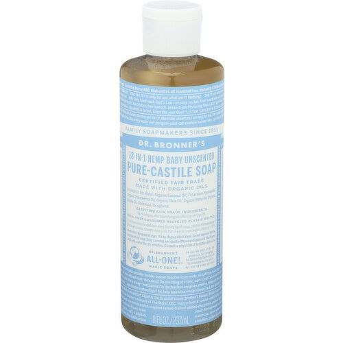 Dr. Bronner's Liquid Soap 18-In-1 Hemp Baby-Unscented - 8 Fluid Ounce