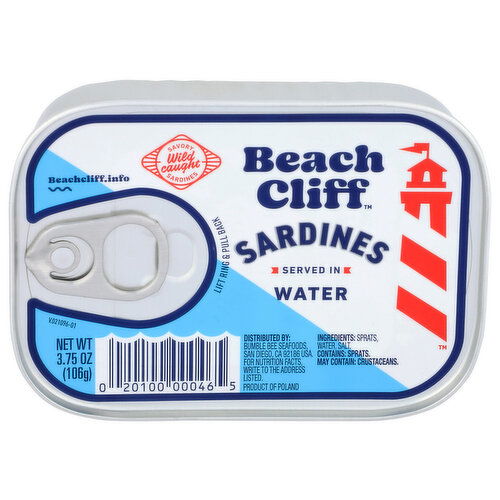 Beach Cliff Served In Water Sardines - 3.75 Ounce