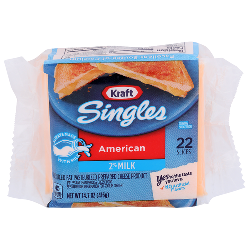 Kraft Reduced Fat Pasteurized Prepared Cheese Product Singles American - 0.668 Ounce - 22 Count