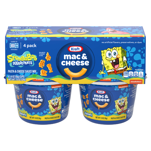 Kraft Mac & Cheese Cups Macaroni And Microwavable Dinner Spongebob Squarepants, Pack - 4 Count