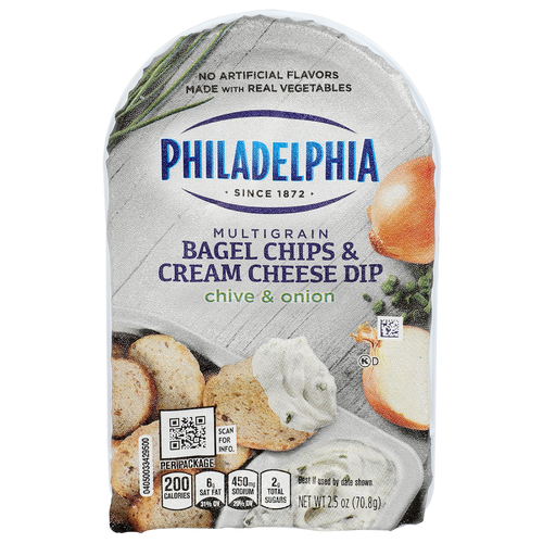 Philadelphia Chive & Onion Multigrain Bagel Chips & Cream Cheese Dip - 2.5 Ounce