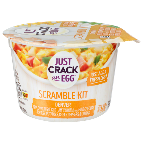 Just Crack An Egg Applewood Smoked Ham Contains 18% Of Seasoning Solution, Mild Cheddar Cheese, Potatoes Green Peppers & Onions Scramble Kit - 3 Ounce