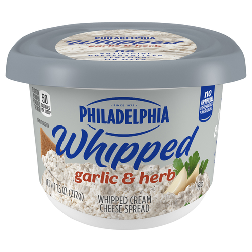 Philadelphia Garlic & Herb Whipped Cream Cheese Spread, Tub - 7.5 Ounce