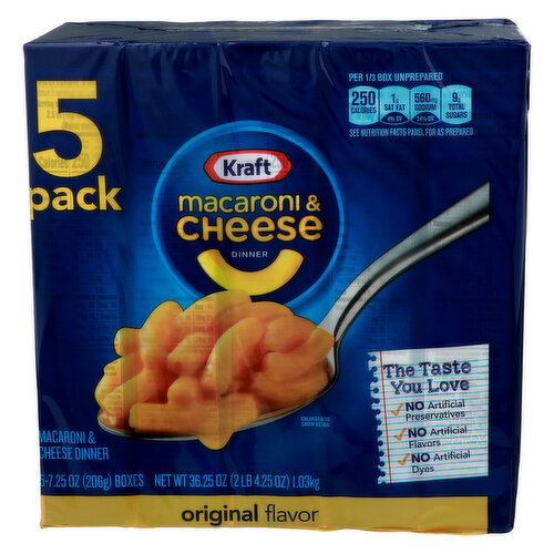 Kraft Original Flavor Macaroni & Cheese Dinner - 7.25 Ounce - 5 Count