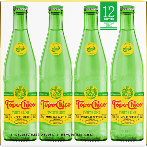 Topo Chico Twist Of Lime Mineral Water Glass Bottles - 12 Fluid Ounce - 12 Count