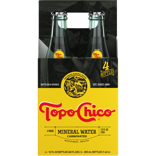 Topo Chico Mineral Water Glass Bottles - 12 Fluid Ounce - 4 Count