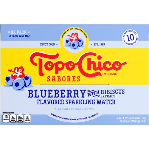Topo Chico Sabores Blueberry With Hibiscus Extract Cans, , 8 Pack - 96 Fluid Ounce