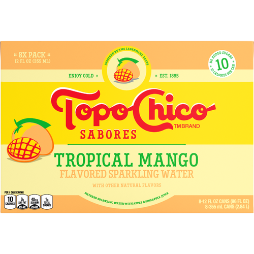 Topo Chico Tropical Mango Sparkling Water Cans - 12 Fluid Ounce - 8 Count Image 1 of 2