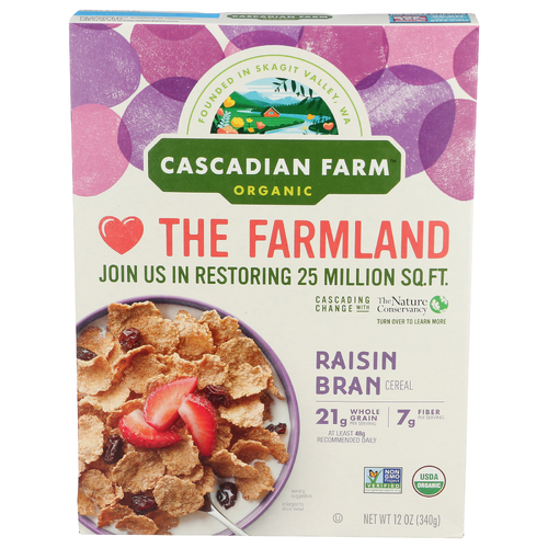 Cascadian Farm Organic Raisin Wheat Bran Flakes With Plump Raisins - 12 Ounce