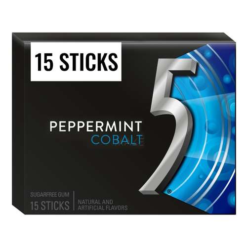 Wrigley's 5 Sugar Free Peppermint Cobalt Chewing Gum - 15 Count