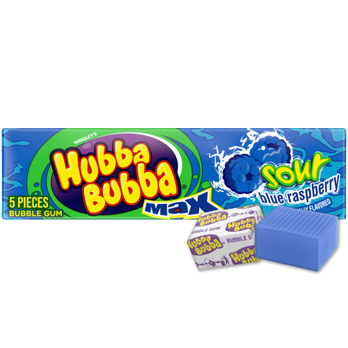 Hubba Bubba Sour Blue Raspberry Chewing Gum, Bubble Gum Single Size - 5 Count