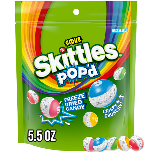 Skittles Pop'd Sour Freeze Dried Candy, Resealable Bag - 5.5 Ounce