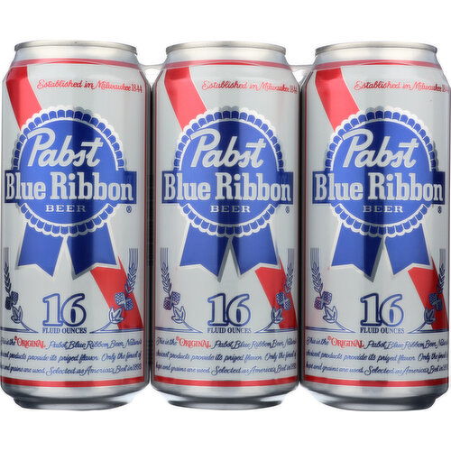 Pabst Blue Ribbon Beer 6 Pk Cans - 16 Fluid Ounce