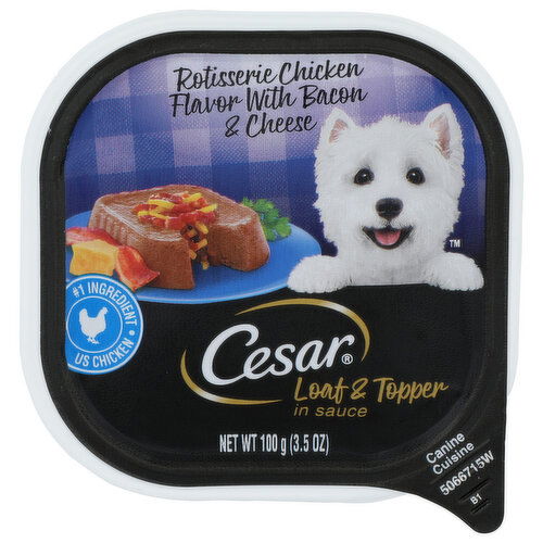 Cesar Canine Cuisine, Rotisserie Chicken Flavor With Bacon & Cheese, Loaf & Topper In Sauce - 100 Gram