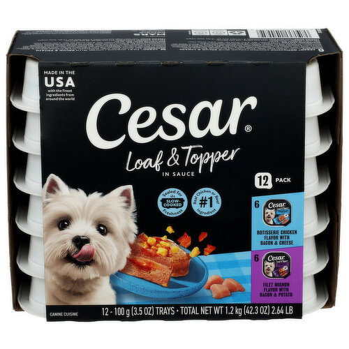 Cesar Variety Pack Chicken & Beef Loaf & Topper Wet Dog Food - 0.1 Kilogram - 12 Count Image 1 of 4