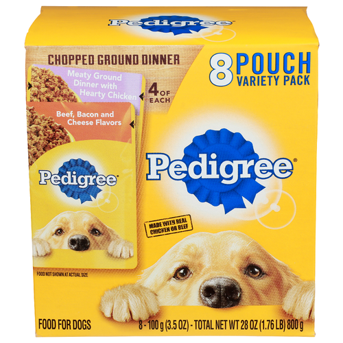 Pedigree Meaty Ground Dinner With Hearty Chicken Beef, Bacon And Cheese Flavors Food For Dogs - 3.5 Ounce - 8 Count