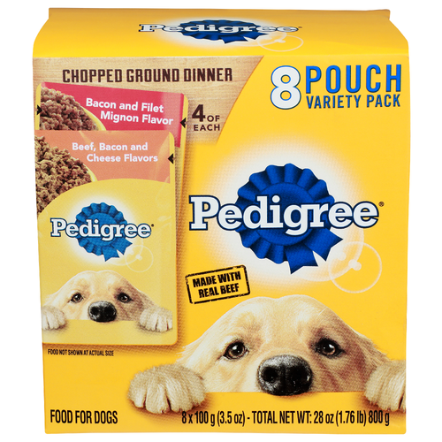 Pedigree Bacon And Filet Mignon Flavor Beef, Cheese Flavors Chopped Ground Dinner For Dogs Variety Tax - 3.5 Ounce - 8 Count