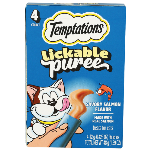 Temptations Savory Salmon Creamy Puree Squeezable Lickable Wet Cat Treats - 12 Gram - 4 Count Image 1 of 4