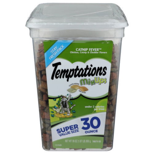 Temptations Treats For Cats, Catnip Fever, Chicken Catnip & Cheese Flavors, Super Value Size - 30 Ounce
