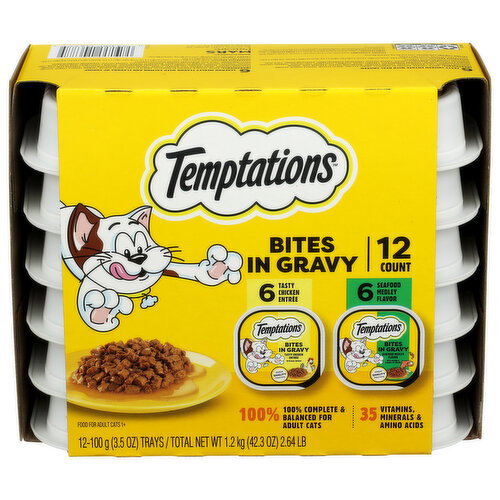Temptations Chicken & Seafood Variety Wet Cat Food Bites In Gravy Flavor - 0.1 Kilogram - 12 Count