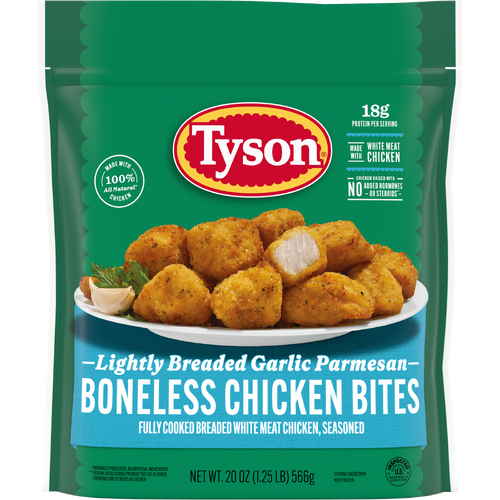 TYSON Frozen Lightly Breaded Garlic Parmesan Boneless Chicken Bites - 20 Ounce