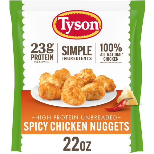 Tyson High Protein Unbreaded Simple Ingredients Spicy Chicken Nuggets - 22 Ounce