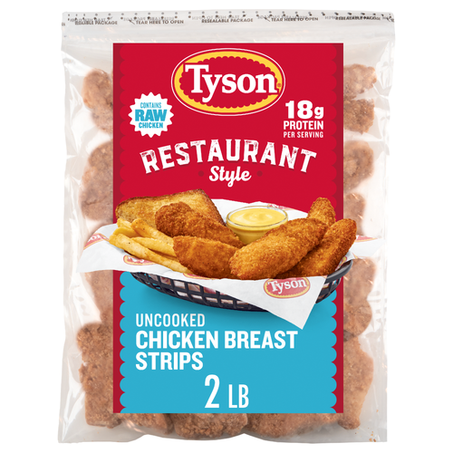 Tyson Restaurant-Style Chicken Breast Strips Lightly Breaded Frozen Raw - 32 Ounce