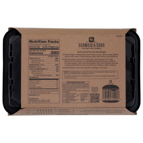 Schweid & Sons Beef Burgers, Fresh Ground, Butcher's Blend - 5.3 Ounce - 4 Count