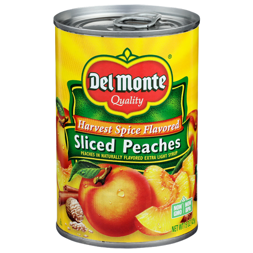 Del Monte Harvest Spiced Flavored In Naturally Extra Light Syrup Sliced Peaches - 15 Ounce Image 1 of 4