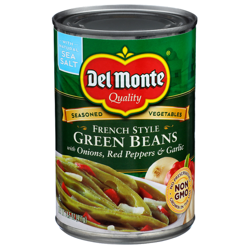 Del Monte With Onions, Red Peppers & Garlic French Style Green Beans - 14.5 Ounce